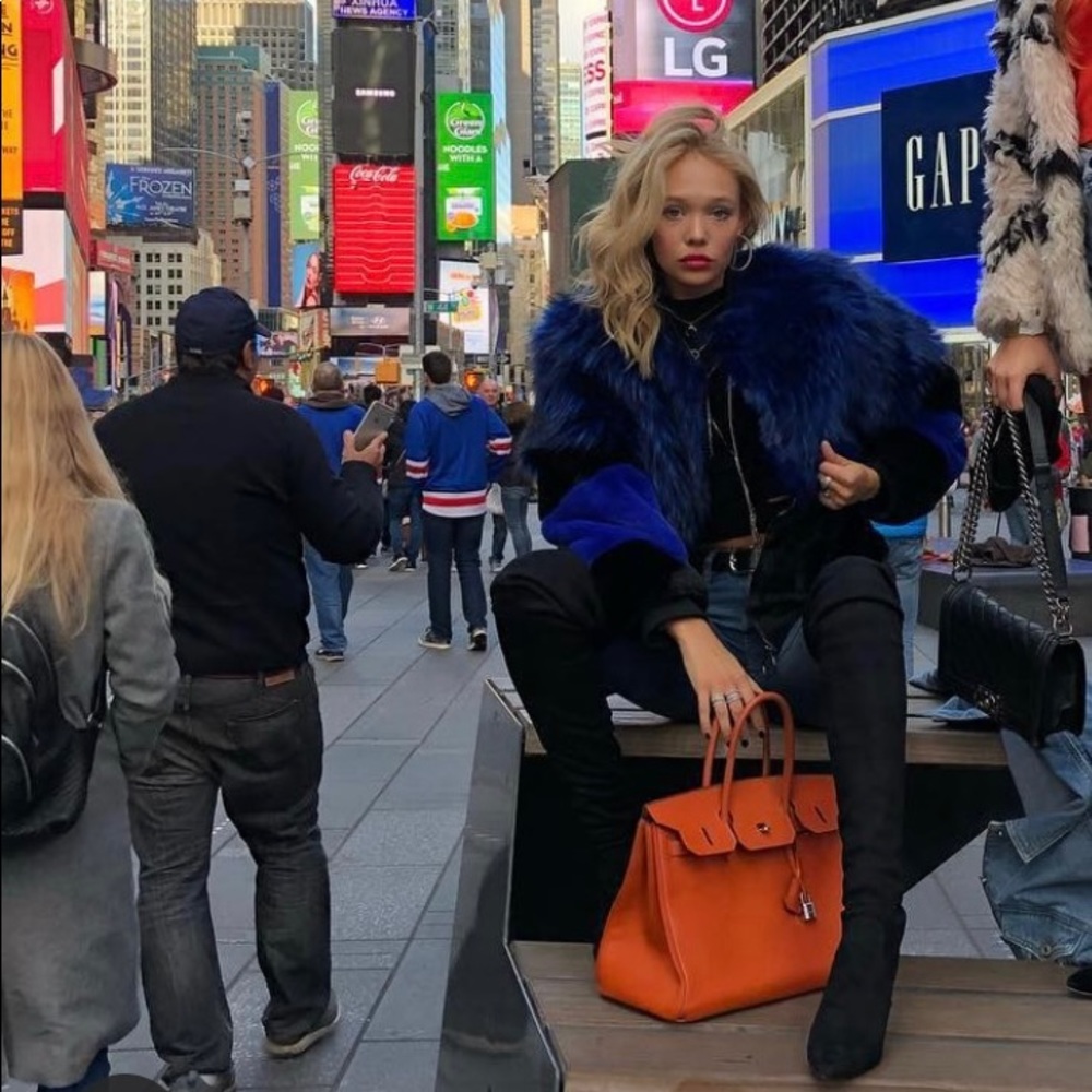 Black/ Blue Faux Fur Bomber